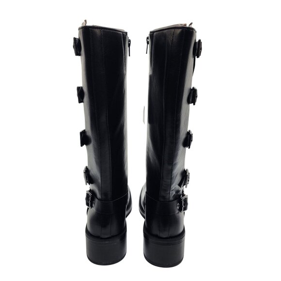 Wild Diva Black Knee-High Buckle Boots Size 11 With Side Zipper Faux Leather - Picture 9 of 9